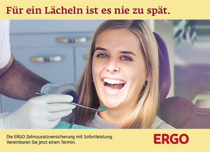 Mit der ERGO Zahnzusatzversicherung mit Sofortleistung erhalten Sie Leistungen auch dann, wenn die Behandlung bereits begonnen wurde.